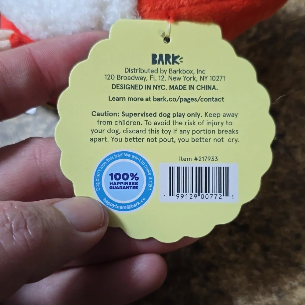 Bark‎ Saucy Claus Santa Plush Dog Toy NWT Size Small 0-20 Pounds